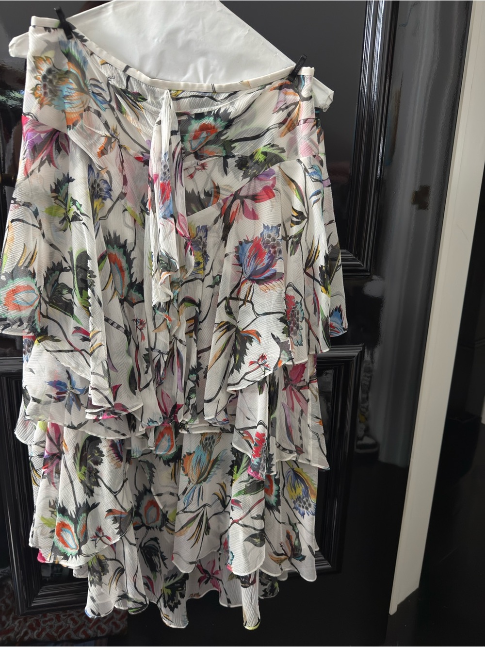White Floral Tiered Ruffle Skirt